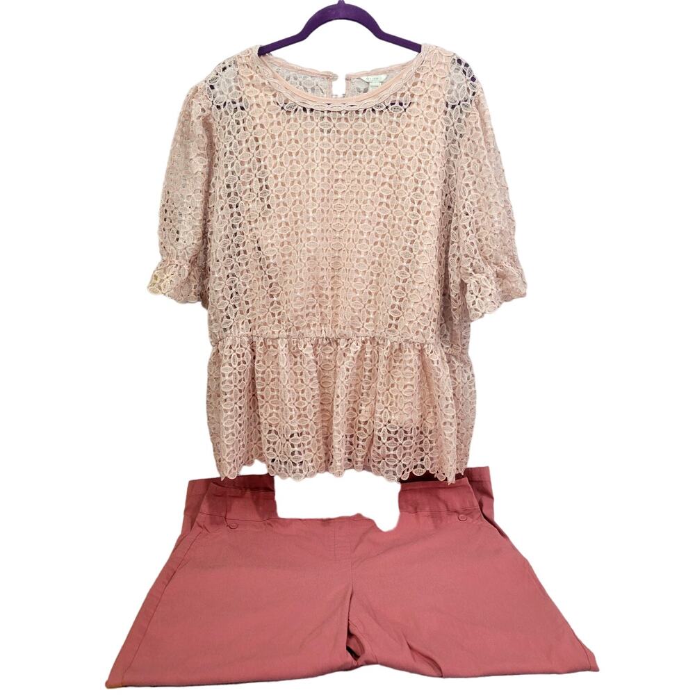 C. Est. 1946 Pink Tank with Crochet overlay &‎ Matching Pants Size See Desc.